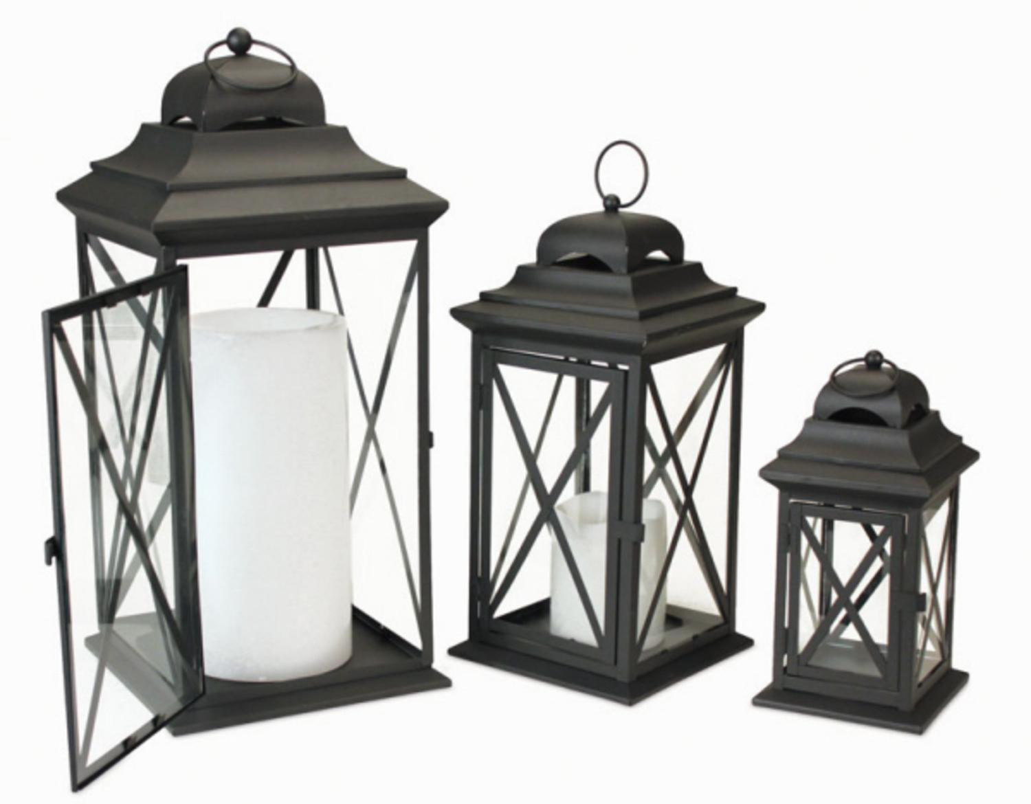 Set of 3 Black Traditional Style Candle Lanterns 22" | Walmart (US)