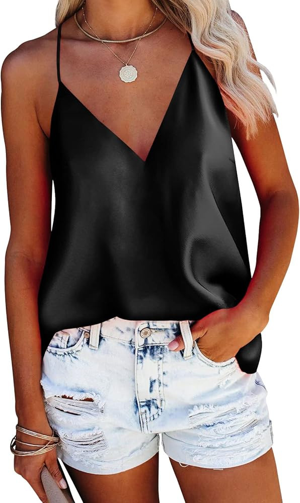 miduo Womens Straps V Neck Satin Tanks Tops Fashion Camisole Shirts Summer Sleeveless Blouses Top... | Amazon (US)