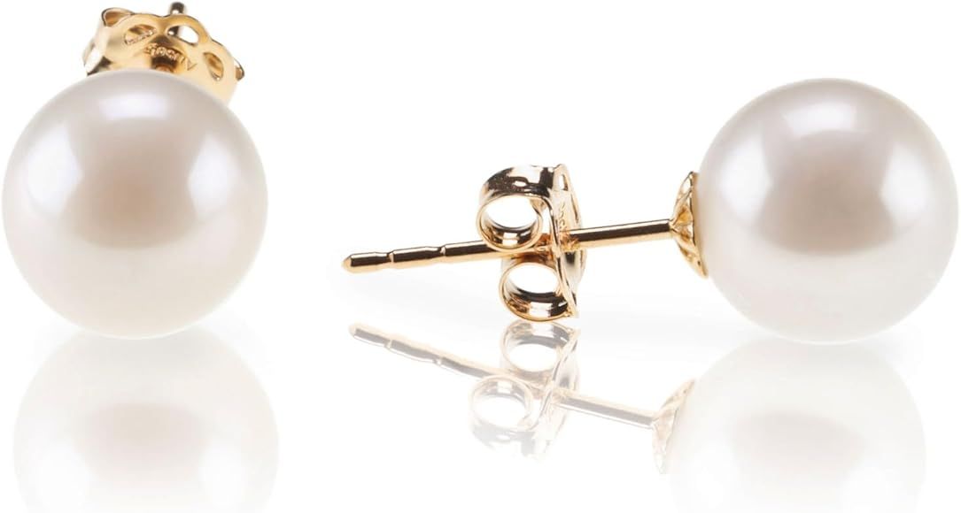 18K Gold Plated Sterling Silver Round Stud White Simulated Shell Pearl Earrings | Amazon (US)