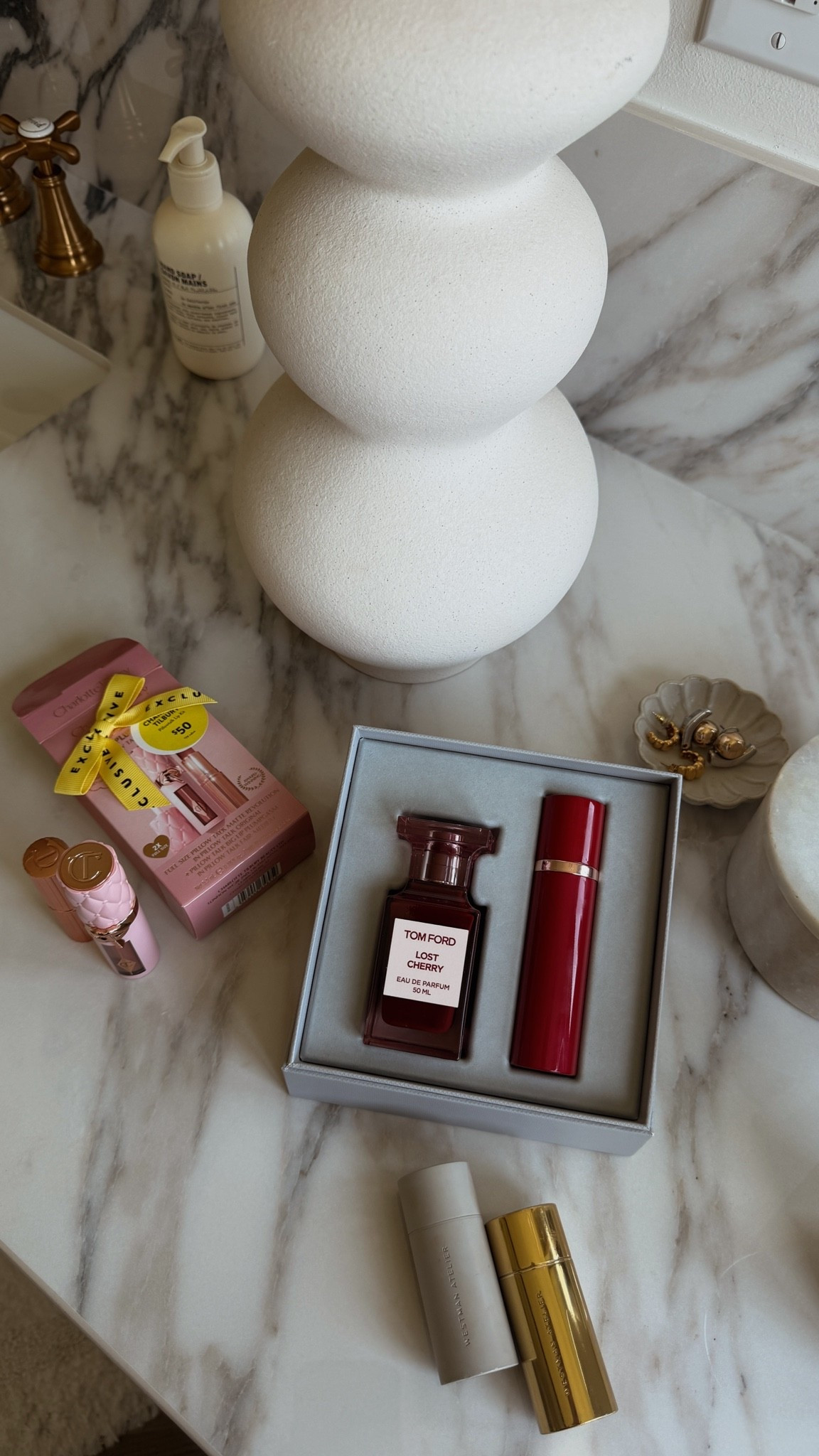 What I purchased from the Nordstrom sale beauty so far! 
Obsessed w the lost cherry scent, it’s got almond and cherries, Turkish rose and jasmine but it’s warm and spicy!! CT lip set and Westman atelier  baby cheeks and lit up stick set! 
Also adding our lê pano soap we’ve use for years!

#LTKSaleAlert #LTKTravel #LTKBeauty