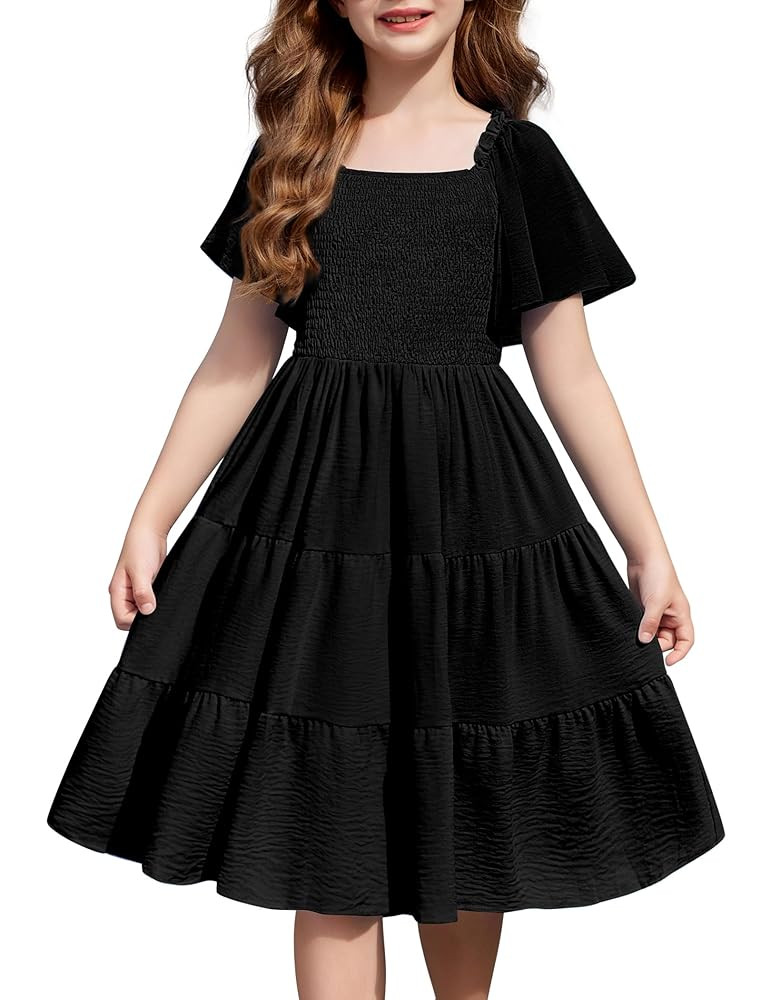 Arshiner Girls Summer Dress Tween Boho Casual Smocked Swing Flowy Ruffle Midi Dresses with Pocket... | Amazon (US)