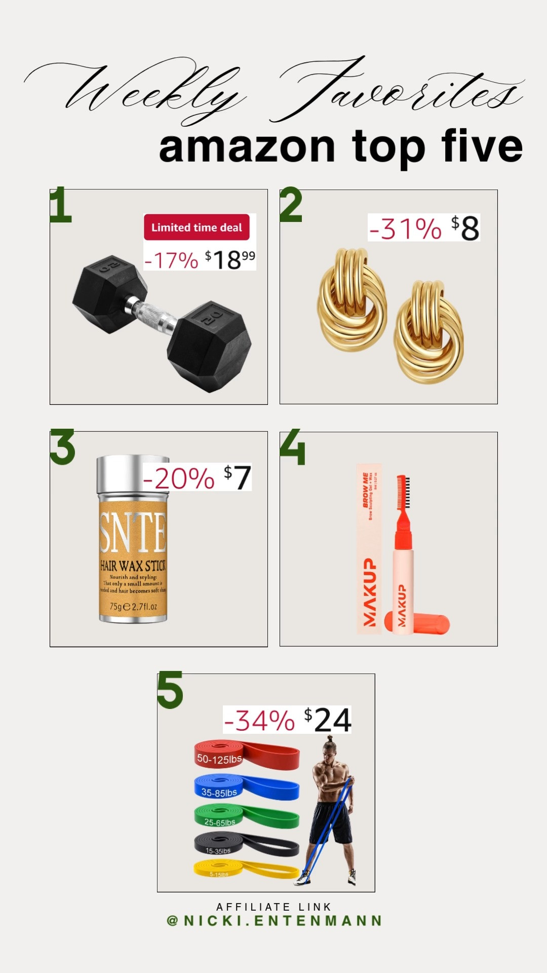 Discover my favorite Amazon finds of the week! From workout gear to beauty essentials, these top picks are sure to impress. 💪🌟 #AmazonFinds #WeeklyFavorites #FitnessGear #BeautyMustHaves #MustTryProducts												 

 #LTKfitnessgoals #LTKActive #LTKBeauty