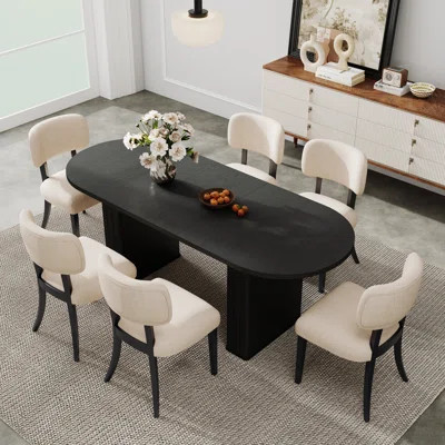 Mid-Century Modern Black Kitchen Extendable Dining Table with Upholstered Rubberwood Chairs | Wayfair North America