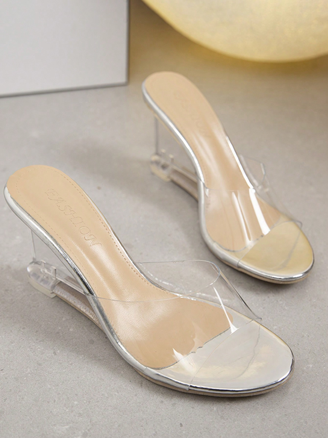 Jelly Transparent High Heeled Sandals For Women, Peep Toe Square Shaped, Crystal Decor Wedge Heel... | SHEIN