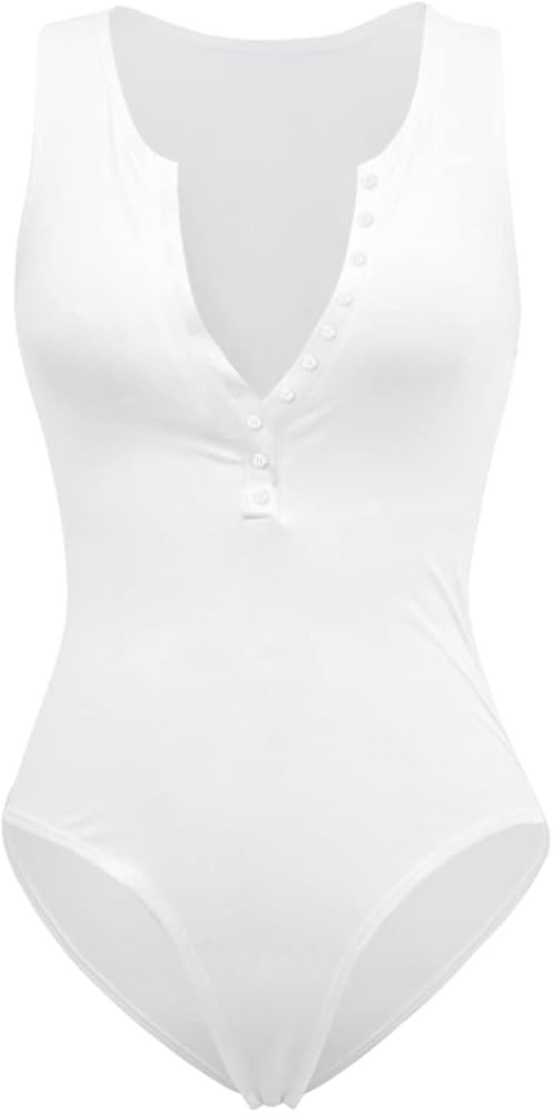 AviviRuth Women's Sexy Scoop Neck Sleeveless Button Down Bodycon Clubwear Bodysuits Jumpsuit | Amazon (US)