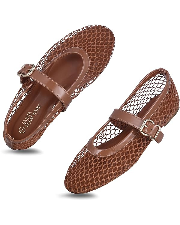 Women’s Mesh Ballet Flats – Fishnet Mary Jane Flats with Adjustable Buckle Strap, Breathable ... | Amazon (US)
