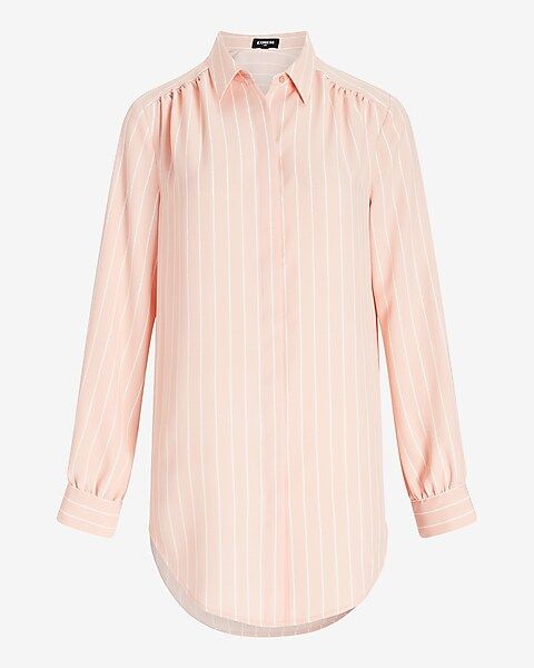 Tunic Pleated Shoulder Striped Button Up Shirt | Express