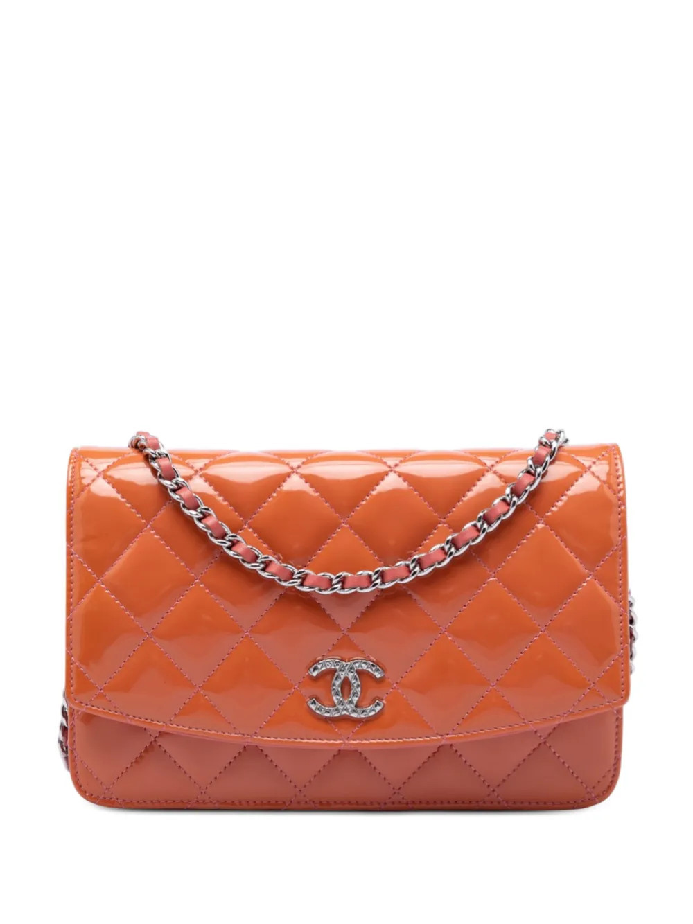 CHANEL Pre-Owned 2010-2011 CC Quilted Patent Brilliant Wallet On Chain crossbody bag - Orange | Farfetch Global