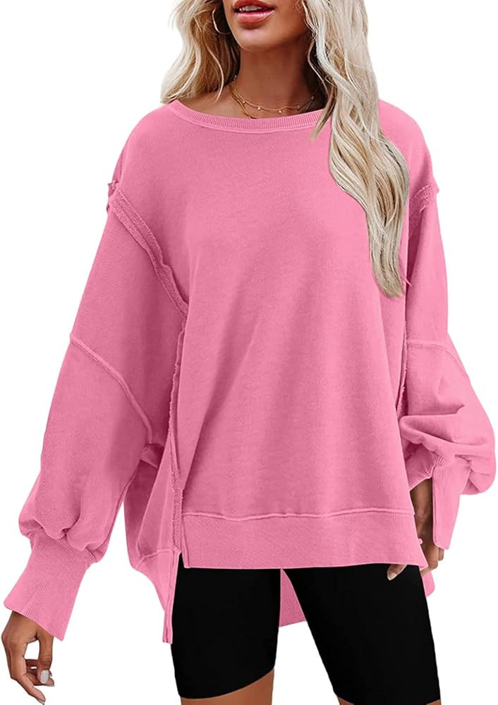 SHEWIN Womens Oversized Reverse Seam Sweatshirt Casual Long Sleeve Crewneck Lightweight Pullover ... | Amazon (US)