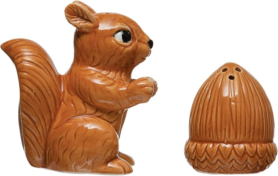 Creative Co-Op Ceramic Vintage Reproduction Squirrel & Acorn, Brown, Set of 2 Salt and Pepper Sha... | Amazon (US)