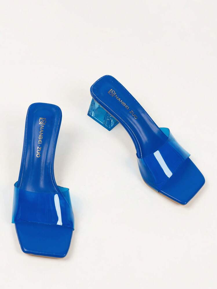 2024 New High-End Transparent Blue Strappy High Heels Women Sandals For Wedding/Banquet/Prom, Elegant Chunky Heel Peep Toe Shoes, Perfect For Music Festival And Day/Evening Wear. | SHEIN