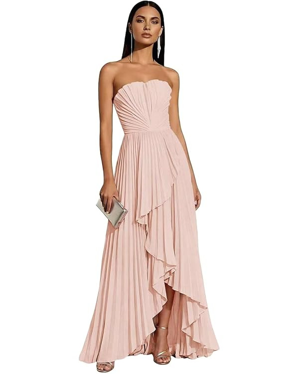 Chiffon Bridesmaid Dresses for Women 2026 Strapless Pleated Formal Wedding Guest Dress | Amazon (US)