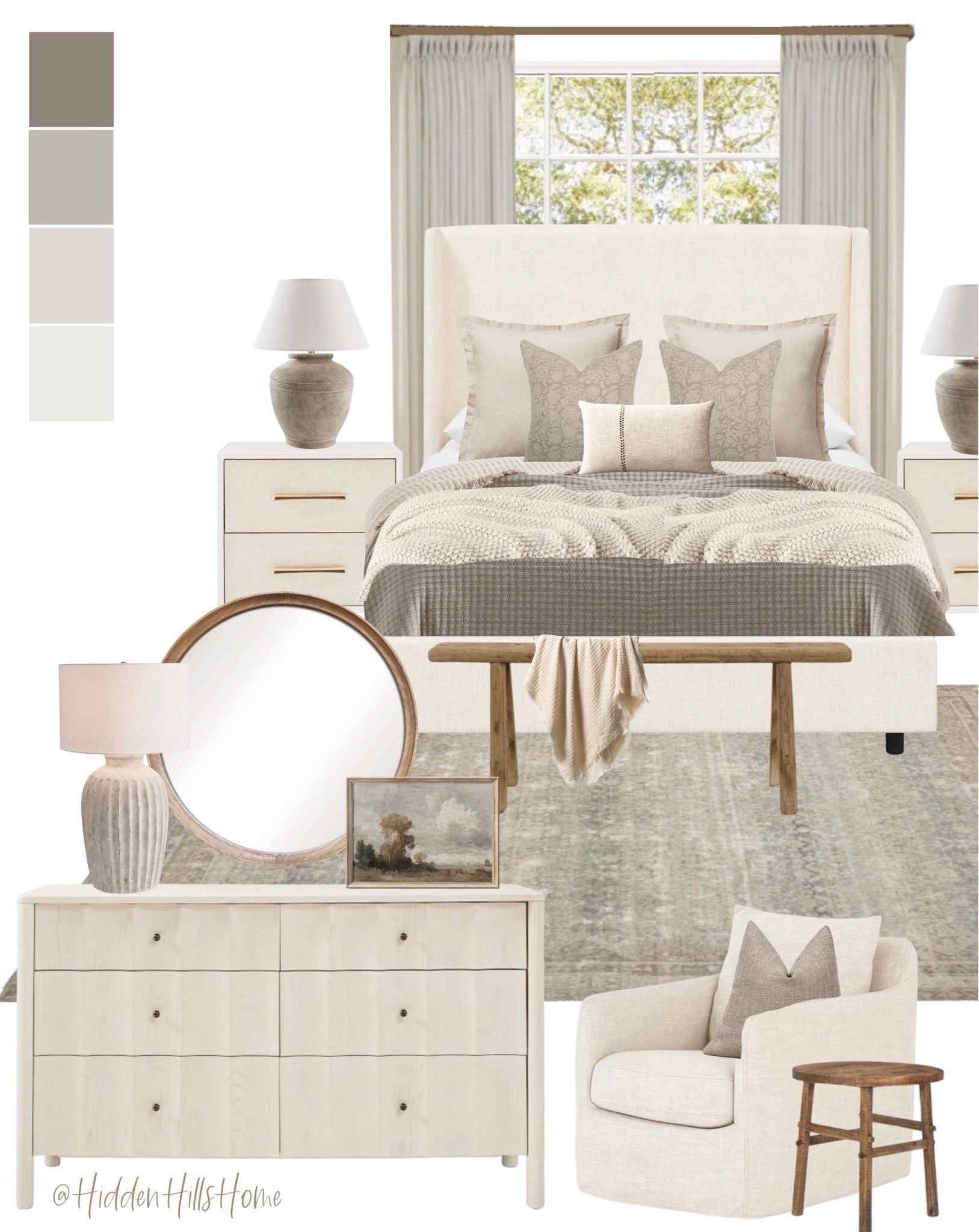 Master bedroom mood board, nightstands, rug, bedroom dresser decor ideas, primary bedroom design inspo, bedroom decor ideas #bedroom

#LTKHome #LTKSaleAlert