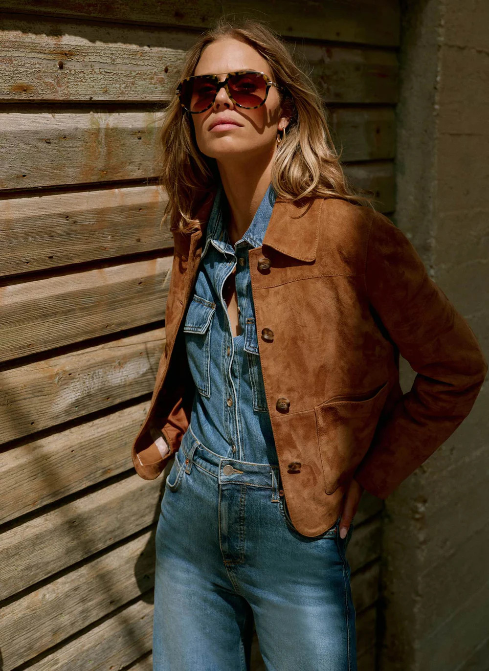 Tan Suede Pocket Detail Jacket | Mint Velvet