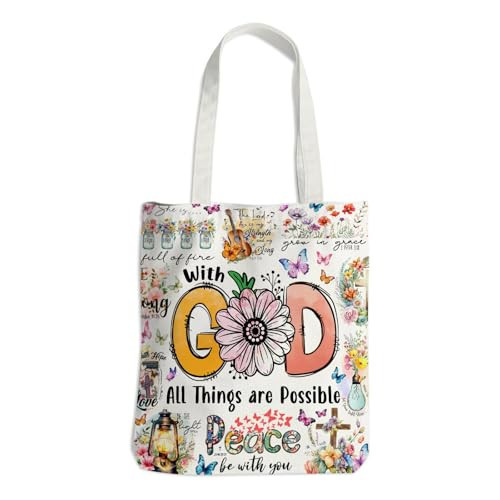Christian Gifts For Women, Christian Bible Verse God Canvas Tote Bag, Birthday Christmas Graduation Gifts For Women, Aesthetic Reusable Grocery Bag | Amazon (US)