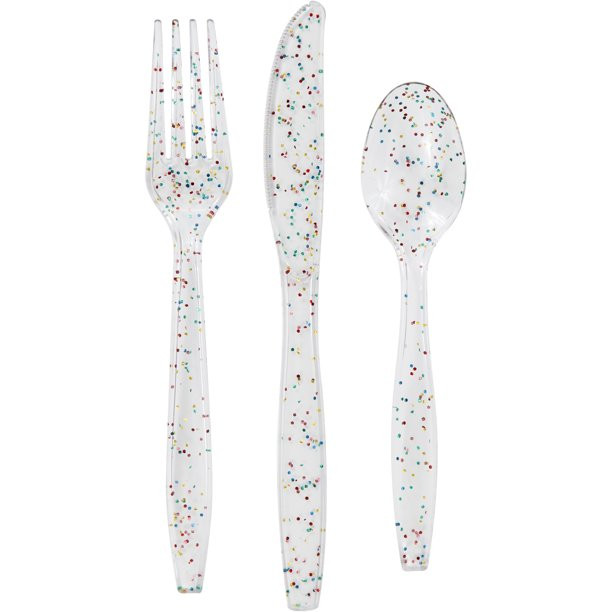 Way to Celebrate Rainbow Glitter Assorted Party Cutlery, 24ct - Walmart.com | Walmart (US)