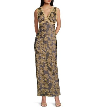 Sleeveless Burnout Lace V-Neck Long Dress | Dillard's