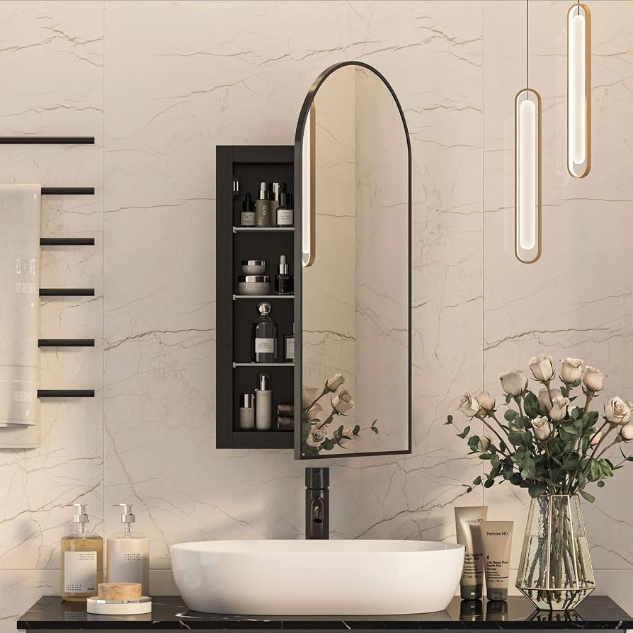 Recessed Medicine Cabinet for Bathroom,Black Arched Medicine Cabinet with Mirror,Arch Mirrored Me... | Amazon (US)