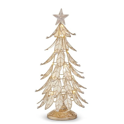 One Holiday Way 15.5-Inch Vintage LED Lighted Gold Glittered Metal, Capiz Shell & Glass Christmas Tree for Tabletop Decor – Xmas Figurine Table Mantle Shelf Decoration | Amazon (US)