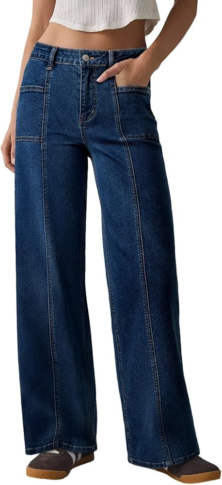 Sidefeel Womens Wide Leg Jeans High Waisted Stretchy Straight Leg Baggy Denim Pants | Amazon (US)
