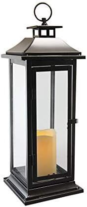 Lumabase Metal Lantern with Battery Operated Candle - Traditional Black, 17" Lantern, 90401, Size... | Amazon (US)