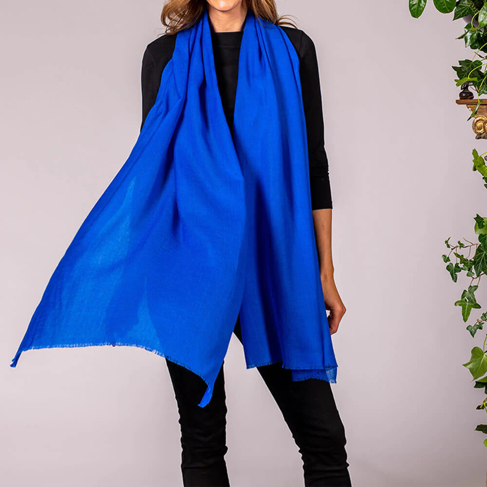 Sapphire Blue Cashmere and Silk Wrap | Black