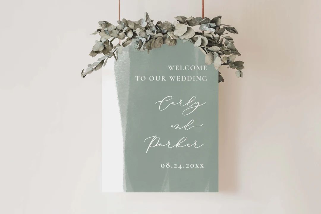 Sage Green Welcome Sign for Wedding, Light Green Printable Reception Sign, Pale Green Watercolor ... | Etsy (US)