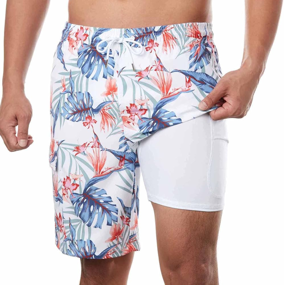 BRISIRA Mens Swim Trunks 9 Inch Inseam Board Shorts with Compression Liner Swimsuit Bathing Suit ... | Amazon (US)