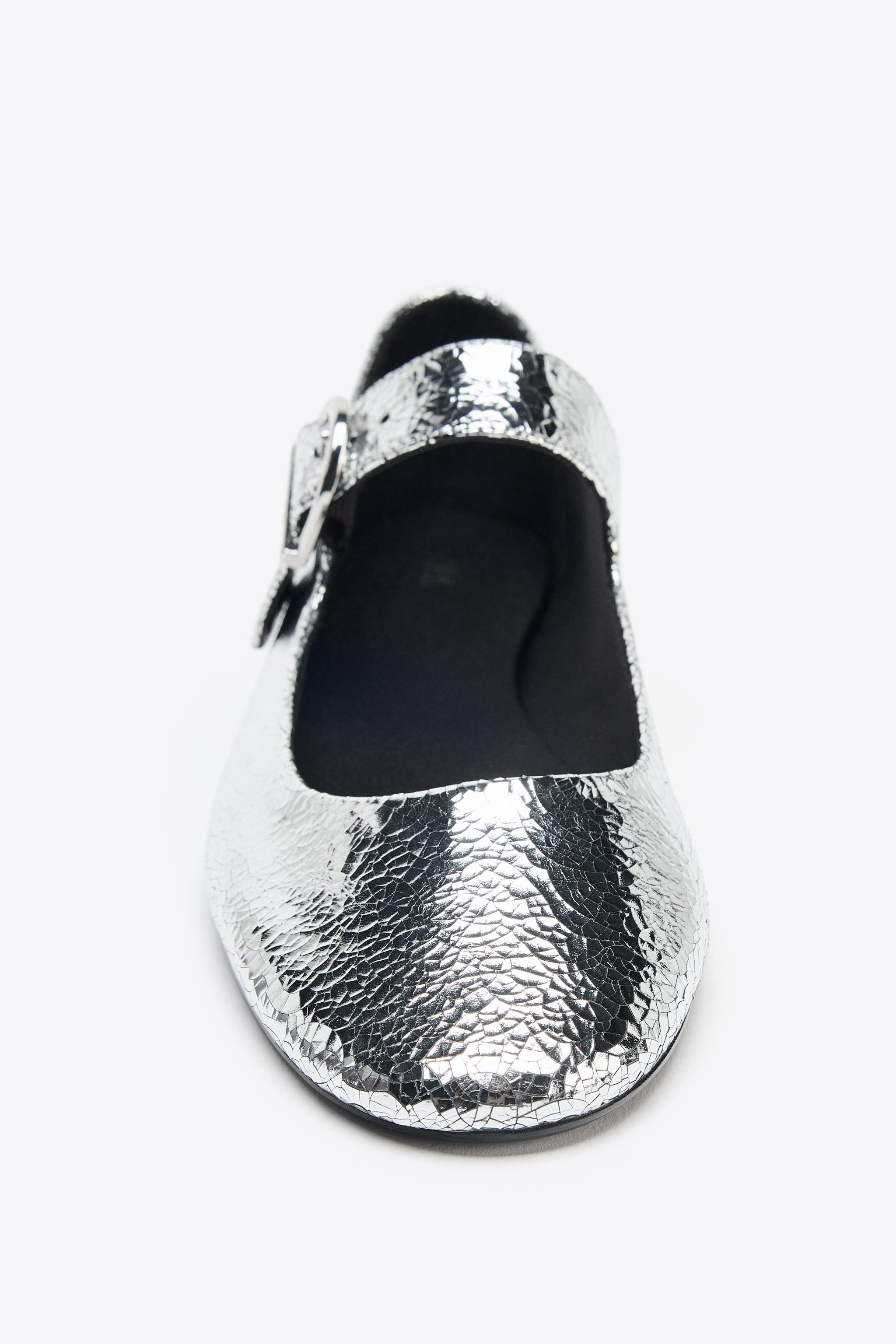 METALLIC LEATHER BALLET FLATS | Zara Canada