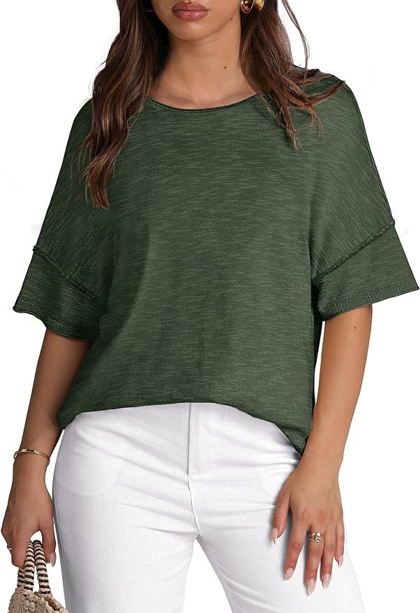 WIHOLL Oversized Tshirts for Women Short Sleeve Casual Summer Tops Loose Fit Crew Neck Lightweigh... | Amazon (US)