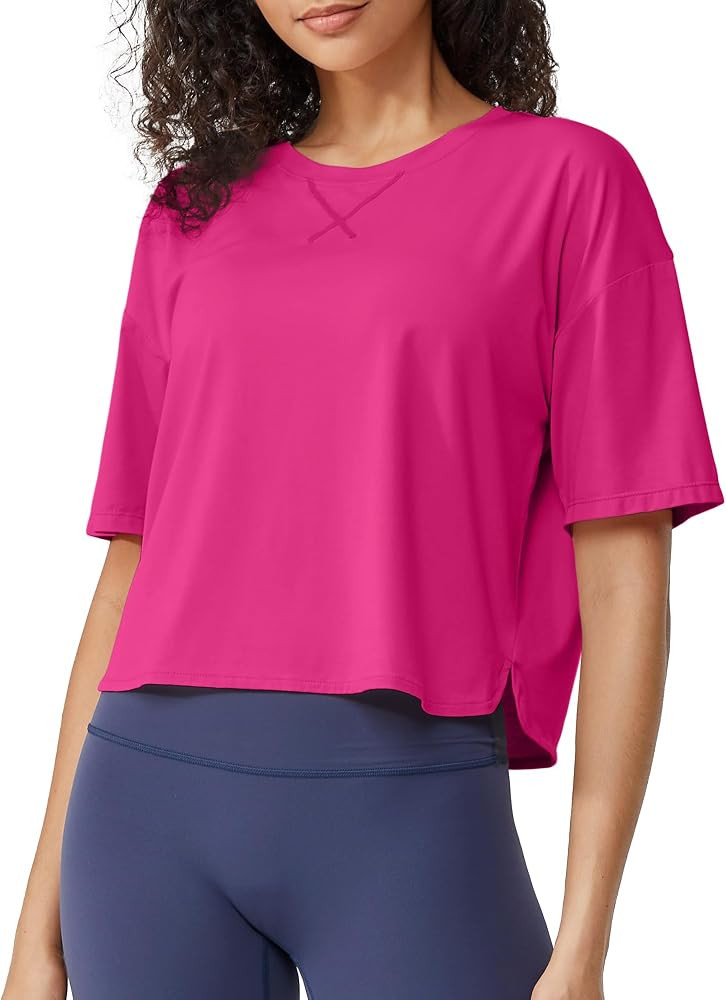 G4Free Short Sleeve Crop Workout Tops for Women Loose Fit Cotton Basic T-Shirts | Amazon (US)
