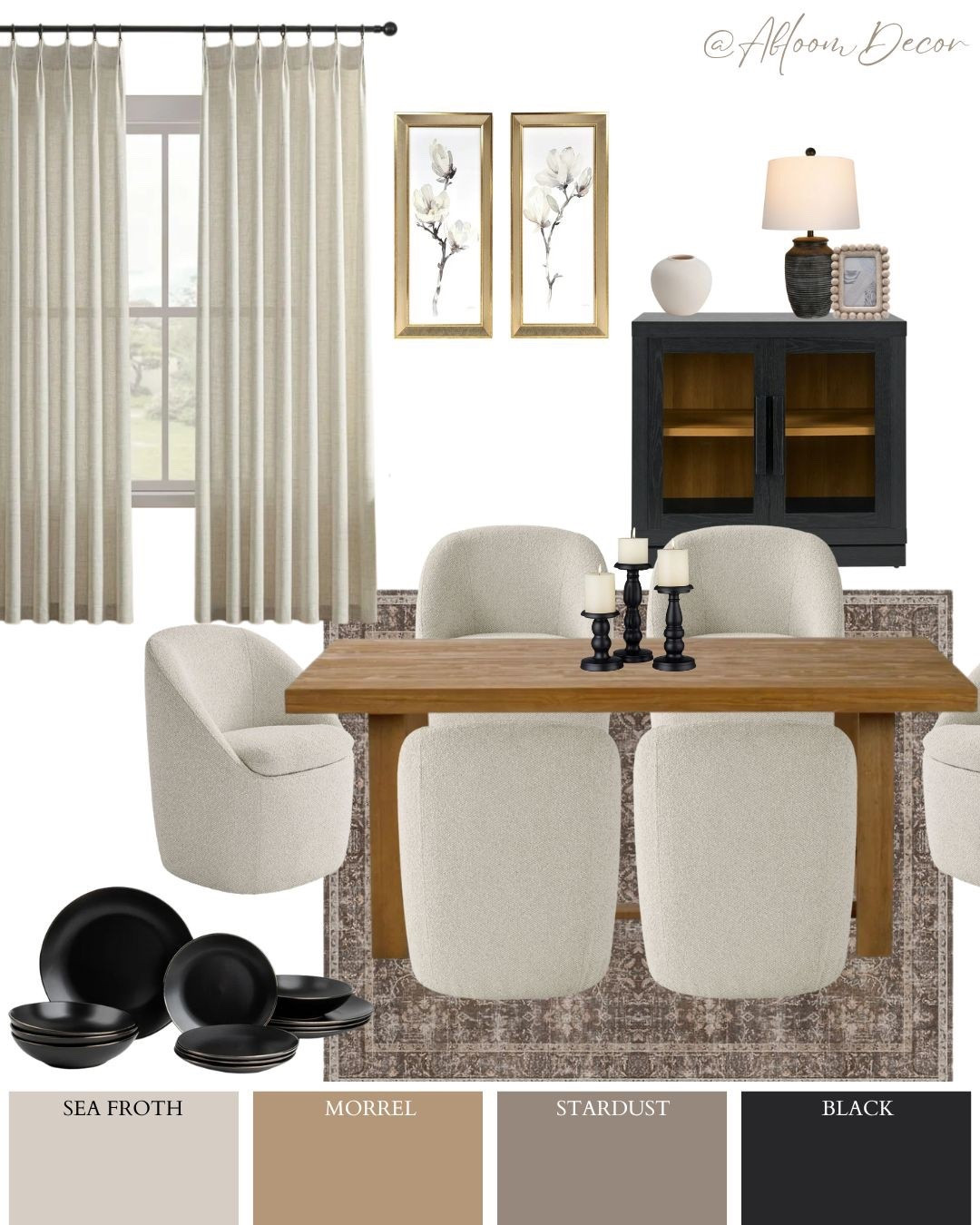 This cozy dining room design mixes soft, comfy textures with warm wood and bold black accents. I love how the neutral colors pull everything together and create a relaxing, inviting space that feels perfect for everyday meals and special moments.

#LTKHome