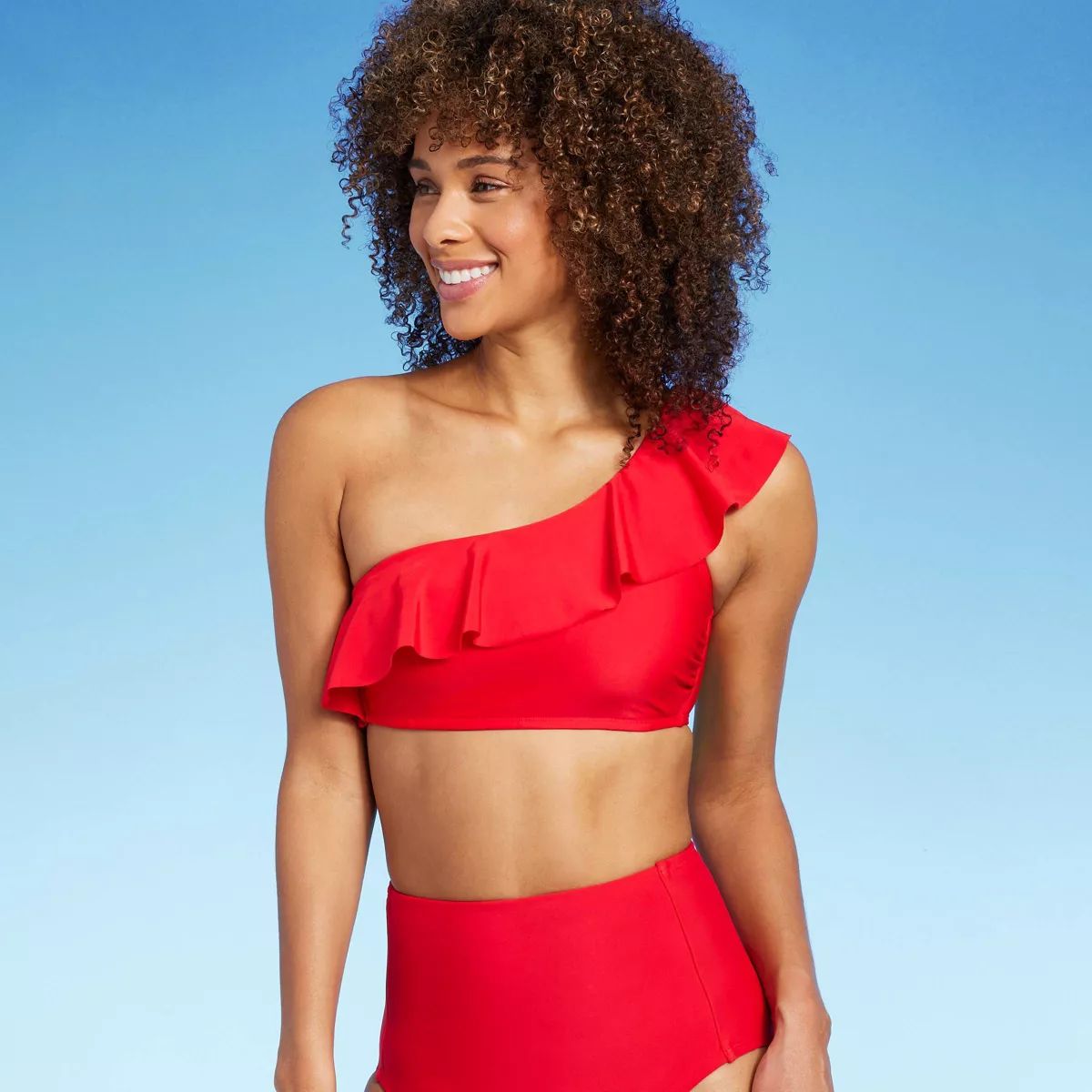Women's One Shoulder Flounce Bikini Top - Kona Sol™ Red XS | Target
