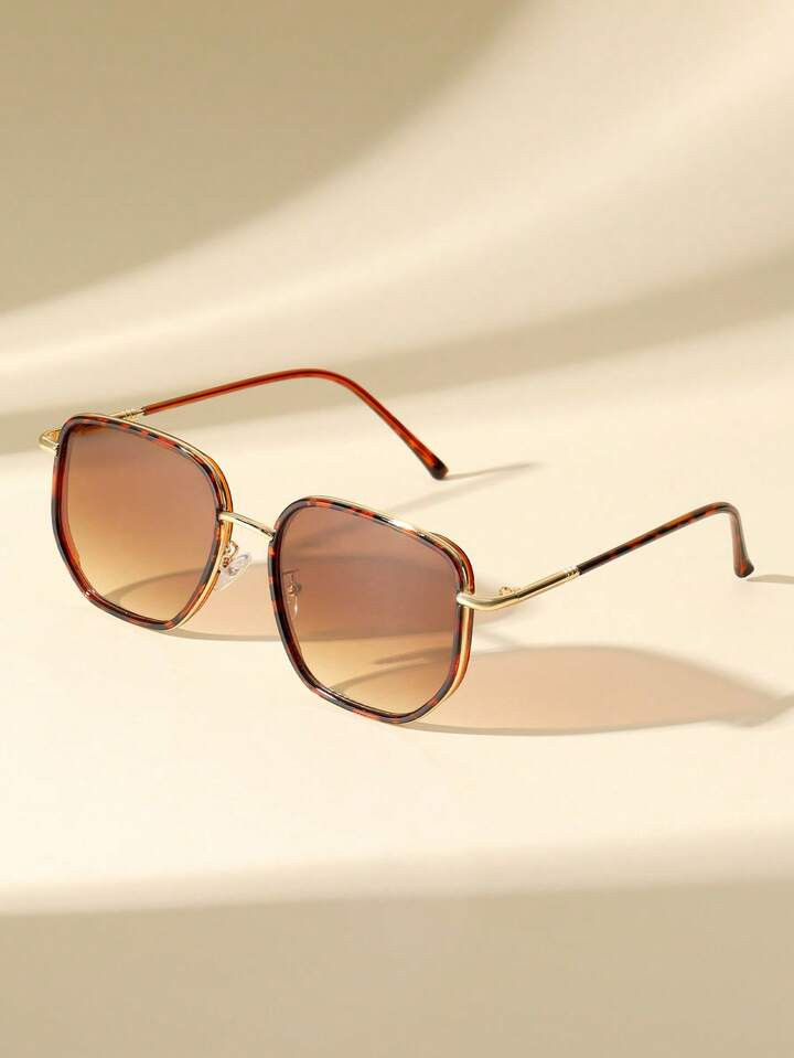 1pc Metal Leopard Pilot Frame New Advanced Sense Unique Double Beam Design Full Frame UV Protecti... | SHEIN