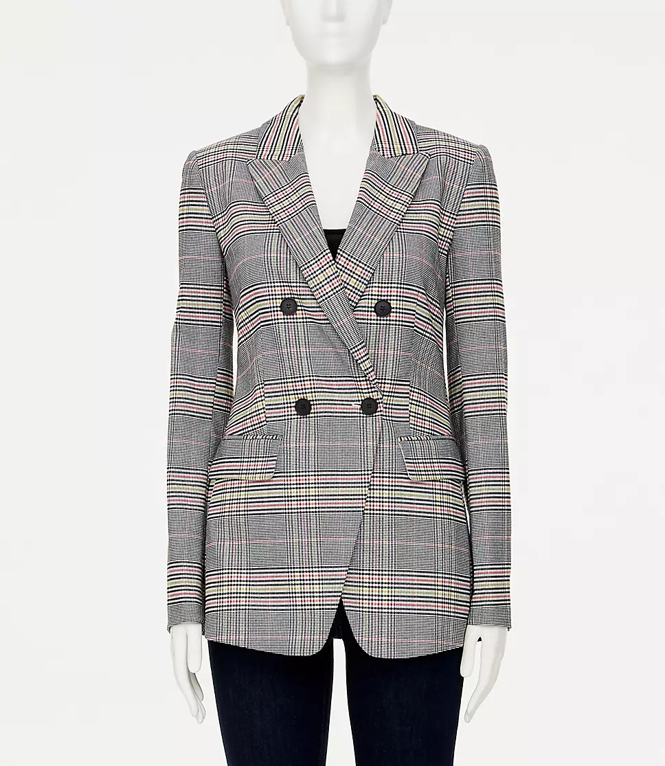 PETITE PLAID DOUBLE BREASTED BLAZER | LOFT Outlet