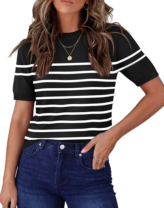 Amazon.com: RUMIA Short Sleeve Sweaters for Women Lightweight Loose Business Casual Tops (XS-XXL)... | Amazon (US)