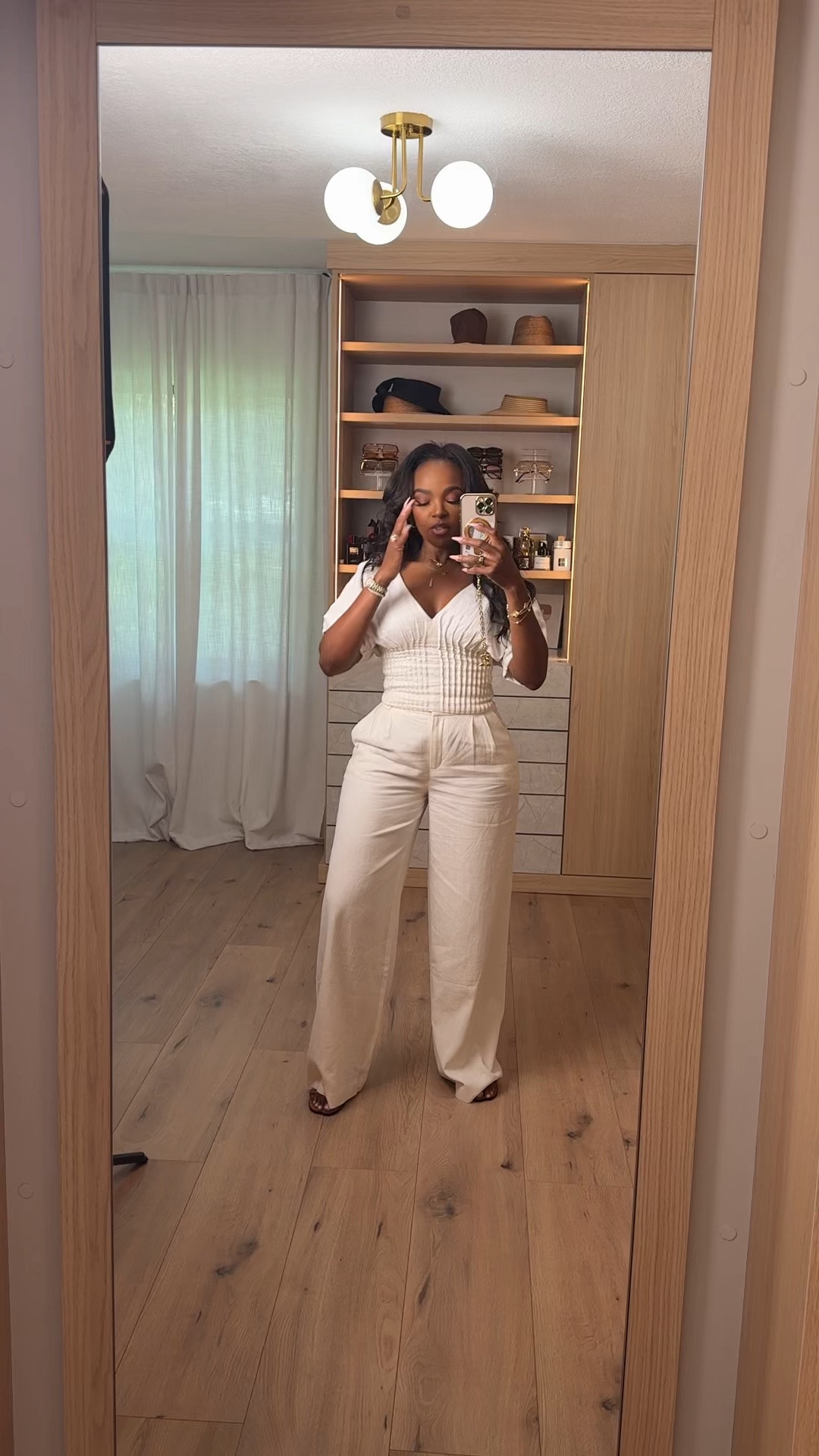 Hi Babes!

The kind of outfit that makes people think you spent way more than you did 🤍✨

This monochromatic look is clean, polished, and effortlessly chic. The textured top adds just enough detail while the wide-leg pants give that long, elevated silhouette we all love. It’s one of those outfits that works for so many occasions and always looks expensive.

Where to wear this:
• Summer brunch
• Vacation dinners
• Bridal events
• Date night
• Rooftop cocktails

Undergarments: Nude seamless bra and underwear recommended.

Everything is linked below!

xx Kira | IG: KirasFashionFinds

34D - 27 - 40 • Size Small or 4
