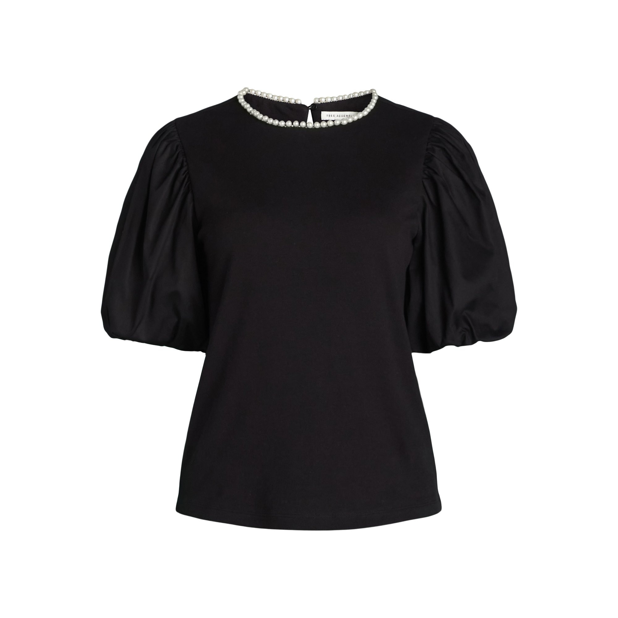 Free Assembly Women's and Women's Plus Cotton Mixy Top with Beaded Trim and Puff Sleeves, Size XS... | Walmart (US)