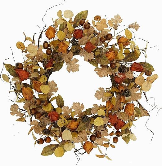 AMF0RESJ Artificial Fall Wreath for Front Door Autumn Wreath with Golden Eucalyptus Leaves,Oak Le... | Amazon (US)