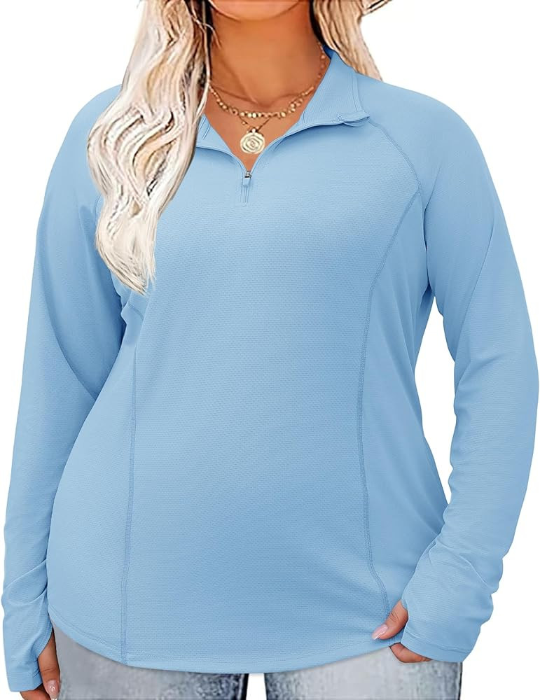 LOMON Womens Plus Size Workout Tops Long Sleeve 1/4 Zip UV Sun Protection Quick Dry Hiking Athlet... | Amazon (US)