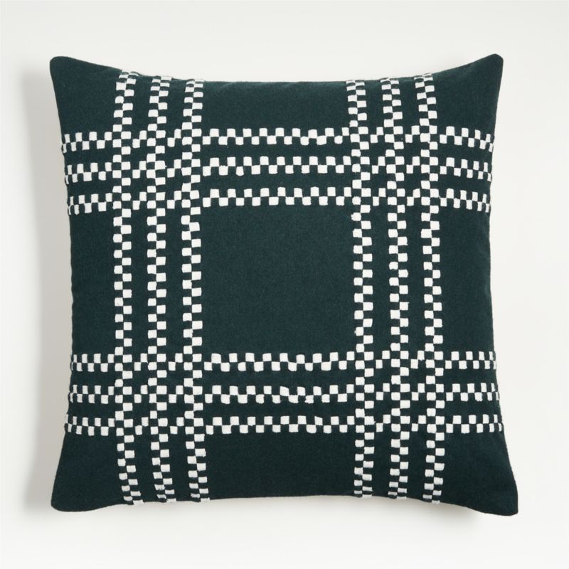 Spruce Green Felted Wool Plaid 23"x23" Holiday Throw Pillow with Feather Insert | Crate & Barrel | Crate & Barrel