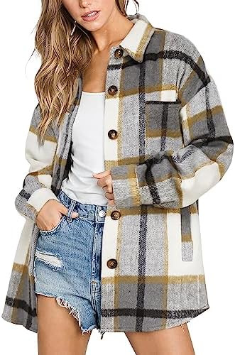 Beaully Women's 2025 Fall Clothes Plaid Shacket Jacket Long Sleeve Button Down Flannel Shirts Fas... | Amazon (US)