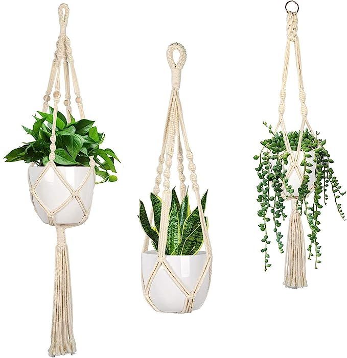 Eclawen 3 Pack Macrame Plant Hangers with 3 Hooks, Indoor Handmade Cotton Rope Hanging Planter Ba... | Amazon (US)