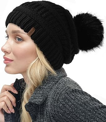 FURTALK Womens Winter Knit Slouchy Beanie Hat Warm Skull Ski Cap Faux Fur Pom Pom Hats for Women | Amazon (US)