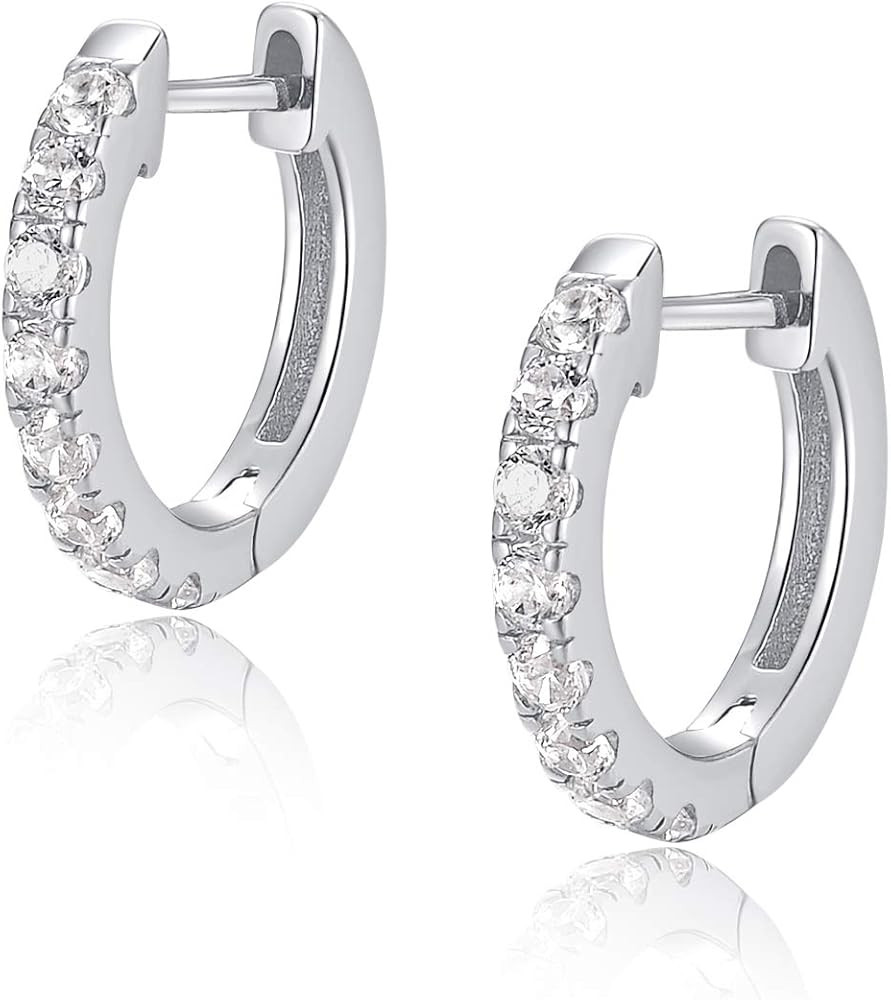 Jewlpire 925 Sterling Silver Huggie Hoop Earrings for Women Girls - 18K Gold Plated Diamond Cut AAAA | Amazon (US)