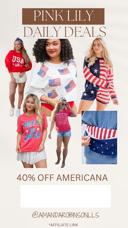 Pink Lily Daily Deals
40% off Americana 

#LTKSaleAlert #LTKSeasonal