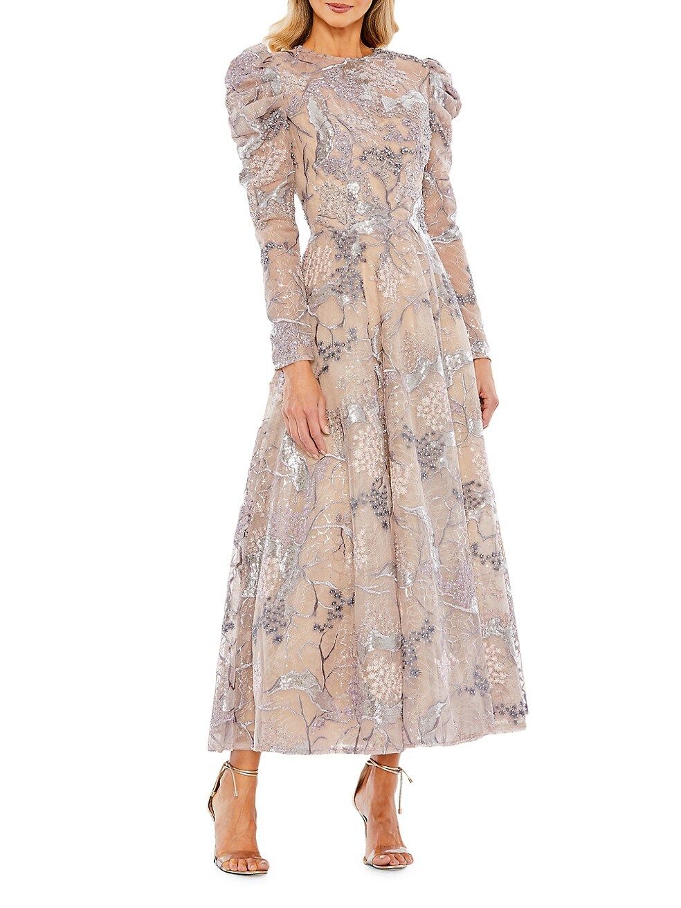 Embellished High-Neck Puff-Sleeve A Line Dress | Saks Fifth Avenue