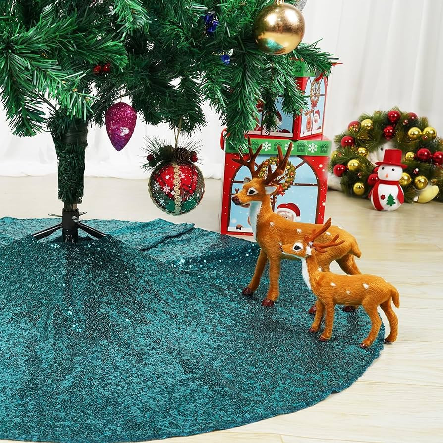 Christmas Tree Skirt, 36 Inch Teal Sequin Tree Skirts Glitter Xmas Tree Mat for Christmas Tree De... | Amazon (US)