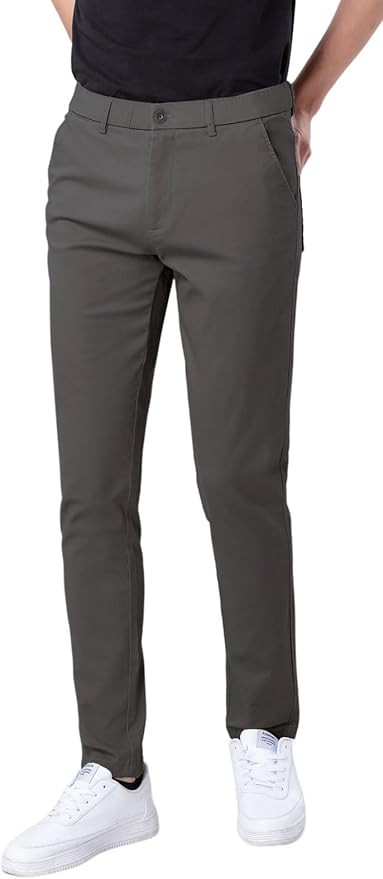 Plaid&Plain Men's Skinny Stretchy Khaki Pants Colored Pants Slim Fit Slacks Tapered Trousers | Amazon (US)