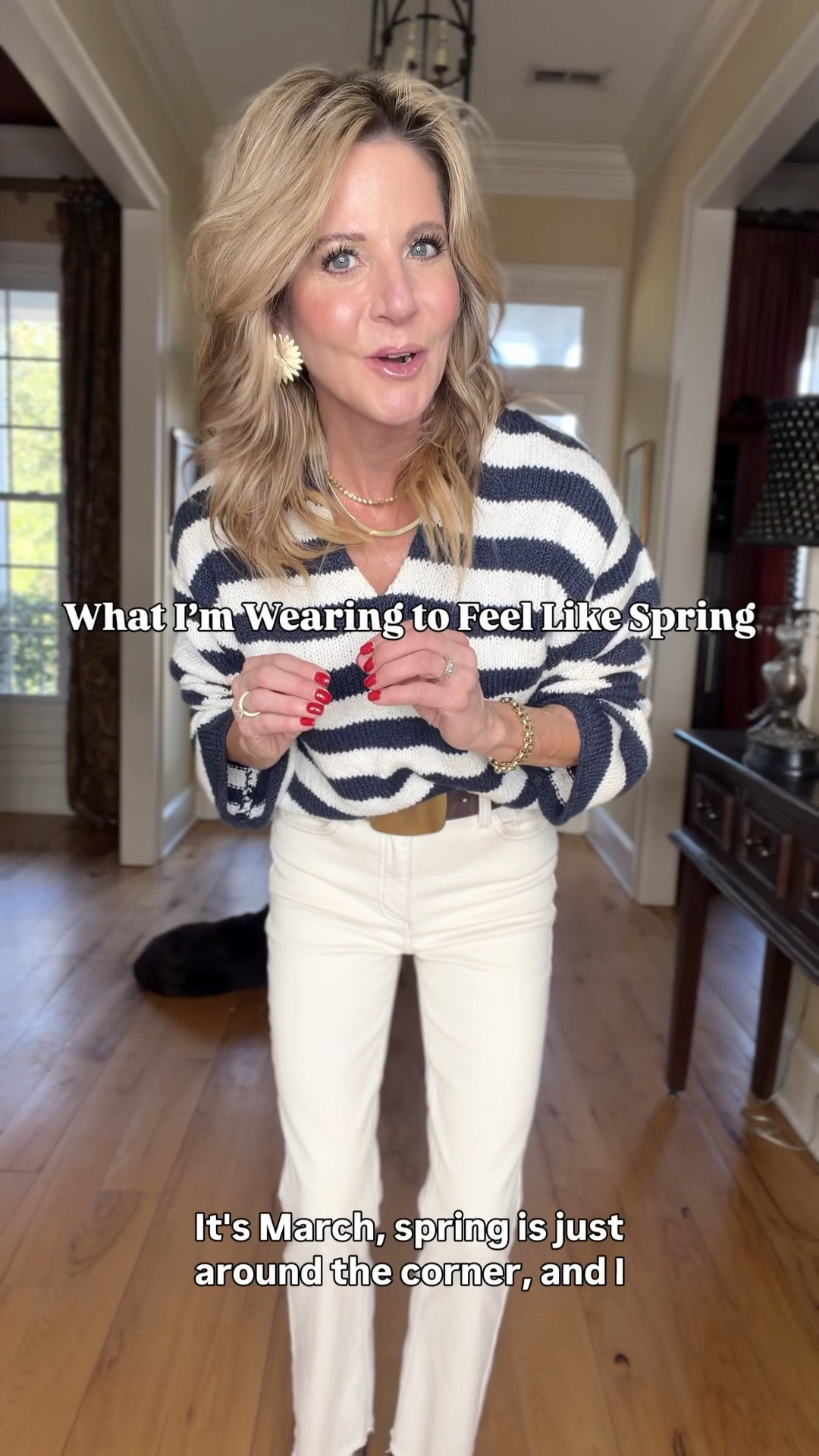 Navy & white stripes are always fresh for Spring! Linking similar sweaters. I’m in a 25 in the jeans, XS in the belt, XS in the jacket, and 9 in the shoes (TTS).

#LTKOver40 #LTKgrwm #LTKootd